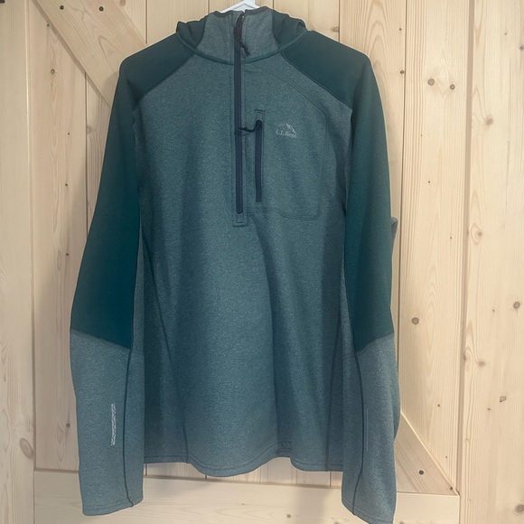 LL Bean Men's 1/4 Zip Hooded Tech Sweatshirt Green Size XL Slightly Fitted - Picture 1 of 5